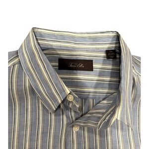 Tasso Elba Mens XXL Button Down Short Sleeve Blue Striped Shirt *runs large